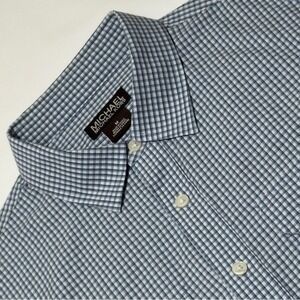 Michael Kors Mens M Blue Gingham Check Button Up Roll‎ Tab Long Sleeve Shirt